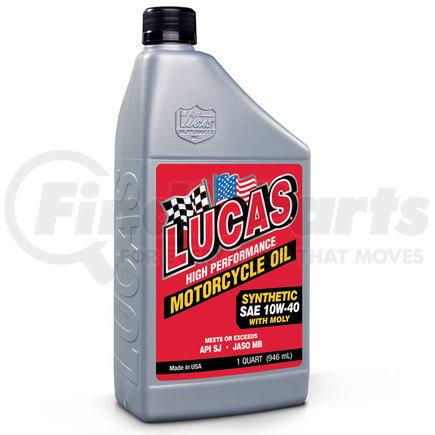 Lucas Oil 10777 Synthetic SAE 10w-40 w/Moly Motorcycle Oil JASO MB