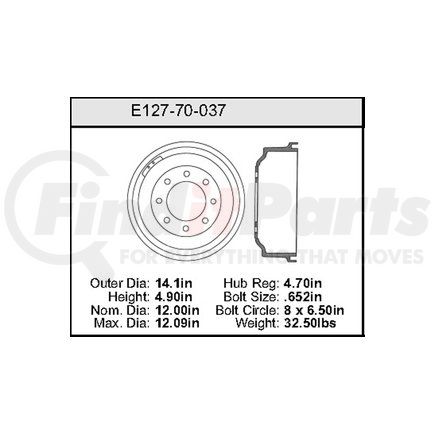 Bendix E12770037 Formula Blue™ Premium HD Brake Drum - Rear, 14.1 in. OD