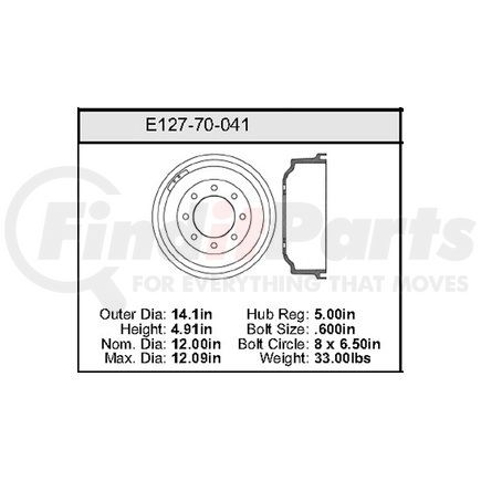 Bendix E12770041 Formula Blue™ Premium HD Brake Drum - Rear, 14.1 in. OD