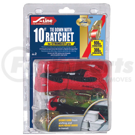 ANCRA SL05 - ratchet tie down strap - 2 pack, 1 in. x 120 in., red, polyester, with s-hook | 1” x 10’ s-hook ratchet tie-down, 2 pack