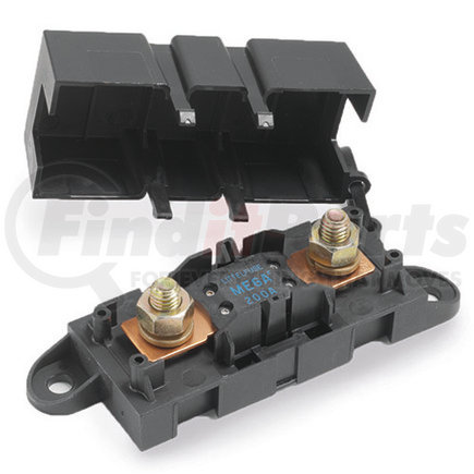 Littelfuse 02980900TXN Fuse Block — For use with up to 500 amp AMG fuses, the HMEGbolt-in fuse holder features an impact resistant base and elastomercover for full access and each of wiring using 8 AWG to 1/0 wire.