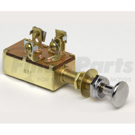 Cole Hersee M-532 Cole Hersee Push-Pull Switches  SPDT, OFF-ON-ON, 10A@12VDC, 4 BRASS SCREWS, CHROME-PLATED KNOB, W/FACENUT, WASHER, HEXNUT