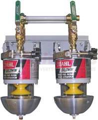 Baldwin 100-MMV Two Marine Diesel Fuel Filter/Water Separators Manifolded with Shut-Off Valves