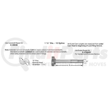 Euclid E-9691A Air Brake Camshaft - Drive or Steer Axle, 16.5 in. Brake Drum Diameter, Left Hand