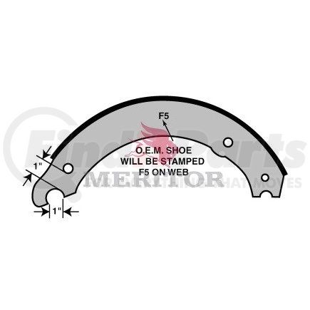 Meritor XS5574515MF Drum Brake Shoe - 16.5 in. Brake Diameter, Remanufactured