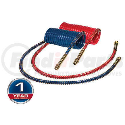 Tectran 23201 Air Brake Hose Assembly - 15 ft., V-Line Aircoil, Red and Blue, with LIFESwivel Fitting