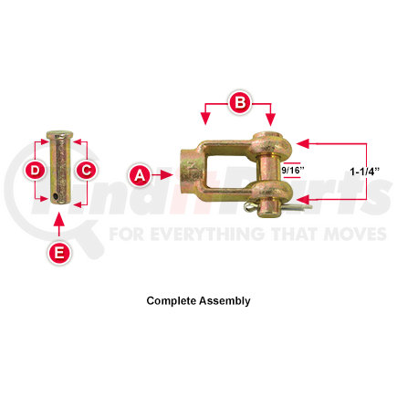 Tectran 62061 Brake Clevis - Brass, 5/8 inches-18 A, 1-1/4 inches B, Assembly