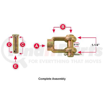 Tectran 62067 Brake Clevis - Brass, 1/2 inches-20 A, 1-1/4 inches B, Assembly