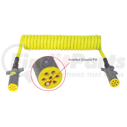 Tectran 37070 Trailer Power Cable - 15, ft. 7-Way, Powercoil, Auxiliary, Yellow, Spring Guards