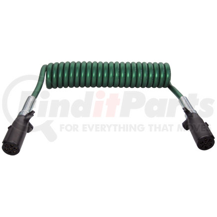 Tectran 37262 Trailer Power Cable - 15 ft., 7-Way, Powercoil, ABS, Green, with Poly Plugs
