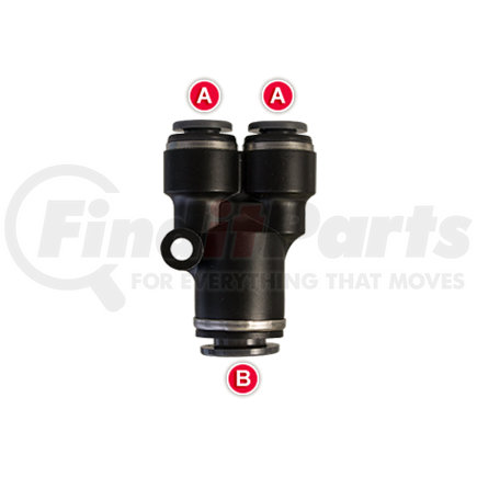 Tectran 87637 Push-On Hose Fitting - 1/4 in. Tube A, 1/4 in. Tube B, Y-Union, Composite