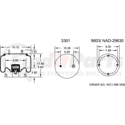 Firestone W013588723 Airide Air Spring Reversible Sleeve 1T17B-5