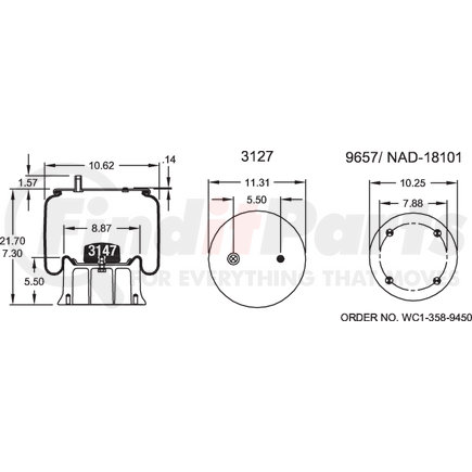 Firestone W013588778 Airide Air Spring Reversible Sleeve 1T19L-7