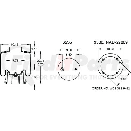 Firestone W013589083 Air Spring - 20.75" Extended, 6.76" Compressed, 9.00" Wdith Top Plate, Reversible Sleeve