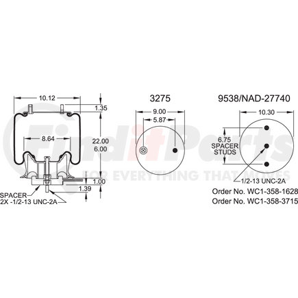 Firestone W013589654 Airide Air Spring Reversible Sleeve 1T15M-8