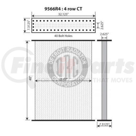 Detroit Radiator Corp 9566R4 RADIATOR for Kenworth T-600 / T-800 / W-900 (4-Rows)