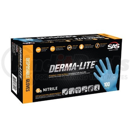 SAS Safety Corp 6609 Derma-Lite Nitrile Disposable Glove (Powder-Free) - Blue, 5 mil Thick, 100 Gloves/Box, Extra Large (XL)