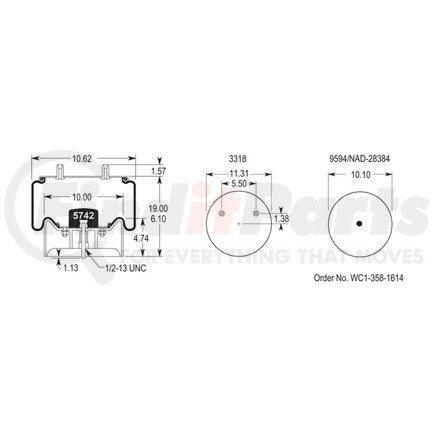 Firestone W01-358-8091 Airide Air Spring Reversible Sleeve 1T19FC-6