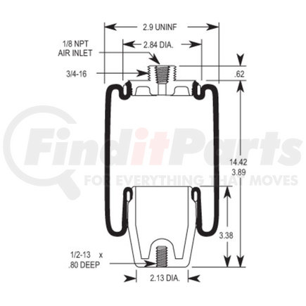 Firestone W023587012 Air Spring - 14.42" Extended, 3.89" Compressed, 10.87" BCR, Sleeve Style