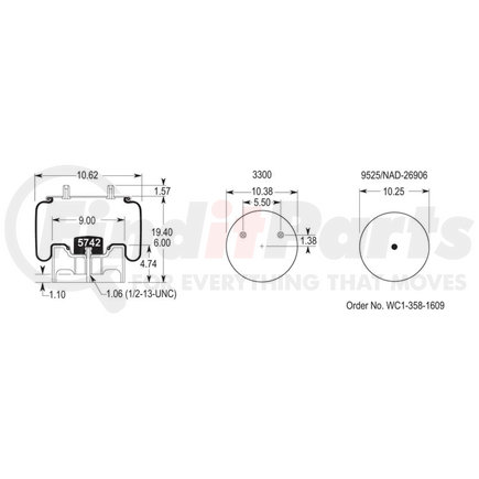 Firestone W013588709 Airide Air Spring Reversible Sleeve 1T17CA-5