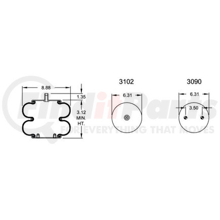 Automann ABSP2B12RB-7897 Air Spring, Double Convoluted