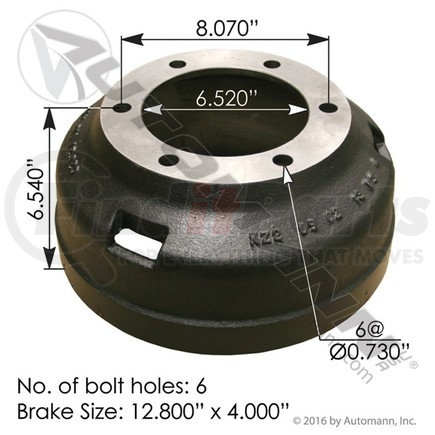 Automann 151.3400BA Brake Drum, 325mm x 100mm