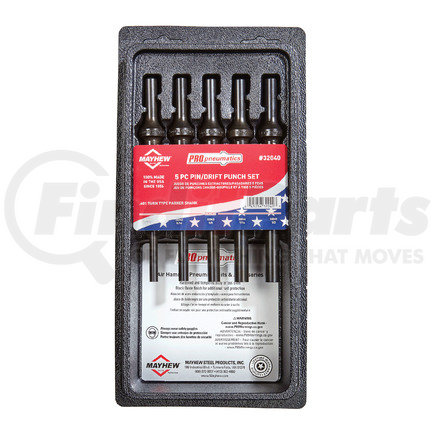 Mayhew Tools 32040 Pneumatic Pin/Drift Punch Set - 5-Piece, .401 Parker Turn-Type Shank