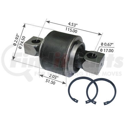 World American WA04-3079 Suspension Thrust Arm Bushing - Type 1, 4.530" C to C Length, 2.930" Body Diameter