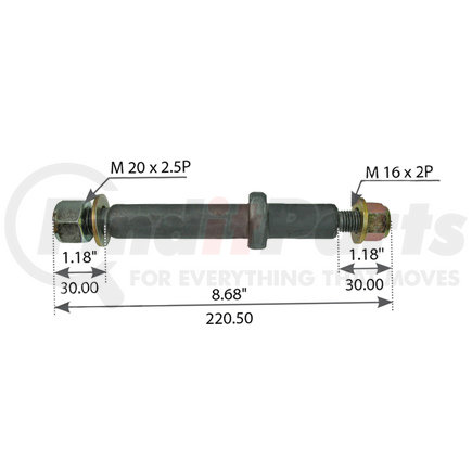 WORLD AMERICAN WA07-2181 Suspension Shock Absorber Stud - 8.68 in., M20 x 2.5 End 1 Thread