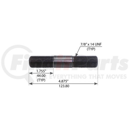 World American WA07-2033 Leaf Spring Bolt - Saddle, 4.875" Length, 0.875" X 14 UNF Thread