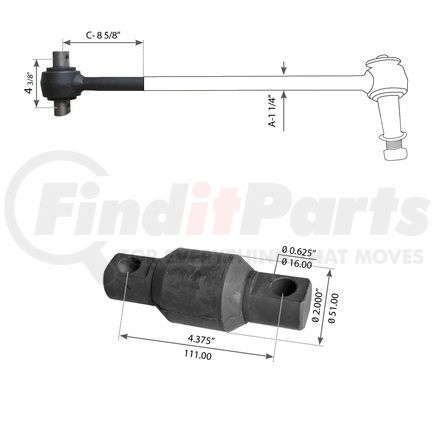 World American WA12-2010 Axle Torque Rod - 8.625" Length, 1.25" Diameter, 0.625" Hole Diameter