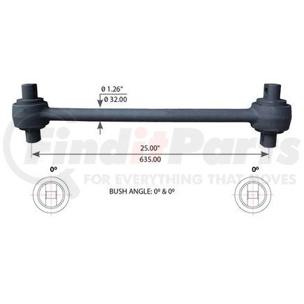 World American WA12-2455 Axle Torque Rod - Rigid, 25.000 Angle, 0 Degree, with Bushing, for Kenworth