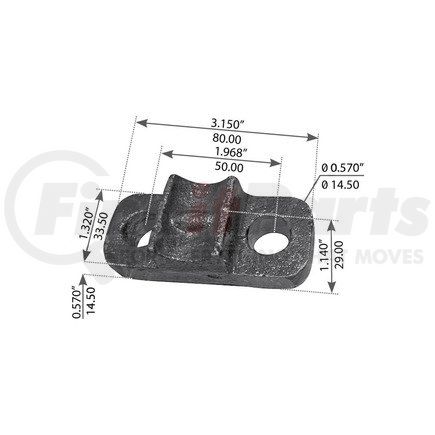 World American WA12-5320 Leaf Spring Hanger Cap - Front, 3.150" Length, 1.320" Widht, 0.5770" Hole Diameter