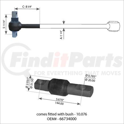 World American WA12-2527 Suspension Thrust Arm - 8.625" Length, 1.250" Stem, 0.785" Hole Diameter