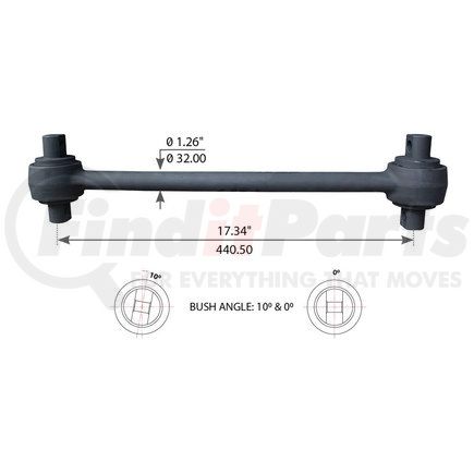 World American WA12-2622 Axle Torque Rod - Rigid, 17.340 Angle, 10-0 Degree, with Bushing, for Peterbilt