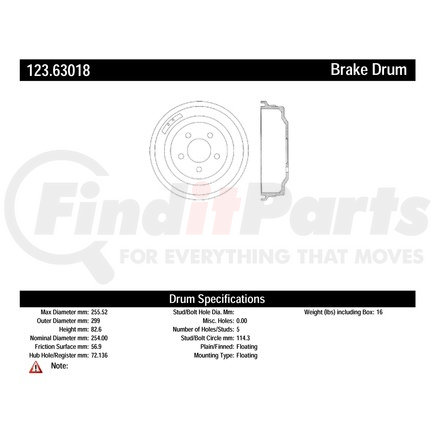 Centric 123.63015 C-Tek Standard Brake Drum