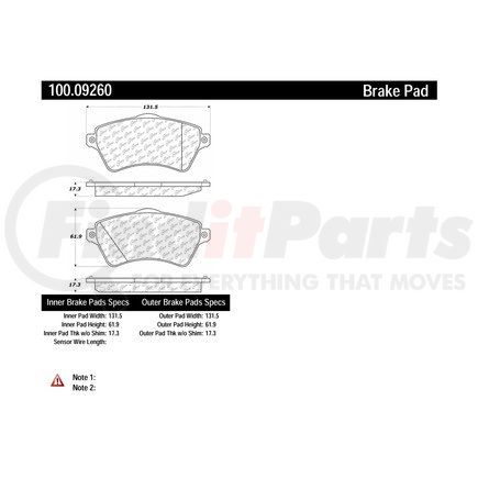 Centric 100.09260 Centric Original Equipment Formula Brake Pads with Hardware