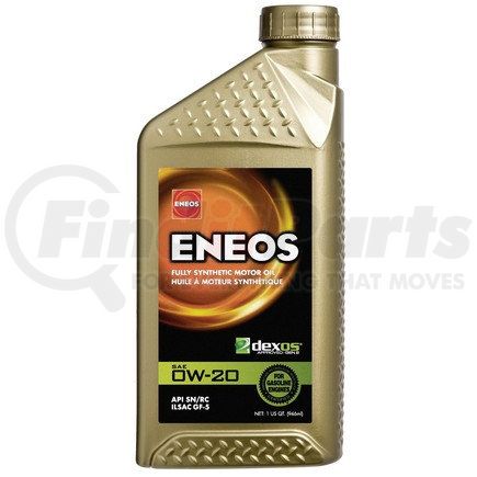 Eneos 3701300 Fully Synthetic Motor Oil, 0W-20 API SP, ILSAC GF-6A, dexos1 Gen3, 1qt bottle.