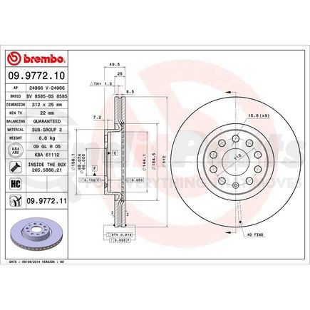 BREMBO 09.9772.11 - premium uv coated front brake rotor | premium uv coated front brake rotor | disc brake rotor