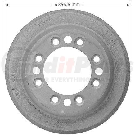 Bendix PDR0550 Brake Drum - Rear, 12", Cast Iron, Natural, 8 Lug Holes, 6.5" Bolt Circle