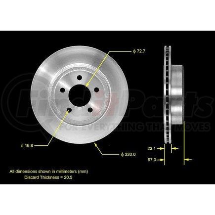 Bendix PRT5568 Disc Brake Rotor - Iron, 12.60 Inch Diameter, 0.866 Inch Thick, Vented, Smooth