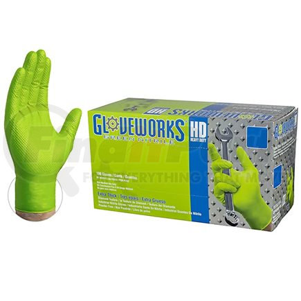 Ammex Gloves GWGN48100 Gloveworks HD Green Nitrile Diamond Grip - X-Large