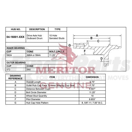Meritor 0416001005 Axle Hub Assembly - Meritor Genuine - Ay-Hub/Stud/ABS