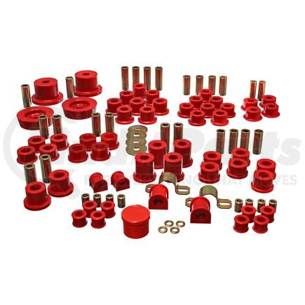 Energy Suspension 11.18102R Hyper-Flex System; Red; Incl. Front And Rear Control Arm Bushing; Rear Differential Bushing Set; Front 19mm And Rear 12.5mm Sway Bar Frame Bushings; Performance Polyurethane;