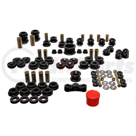 Energy Suspension 1618105G Hyper-Flex System; Black; Incl. F/R Cntrl.Arm Bush.;F/R Shock Bush.;F End Link;Steer.Rack Bush.;Trans.Shifter Stab.Bush.;Ball Joint Boot; Tie Rod End Boot;Perf. Polyurethane;