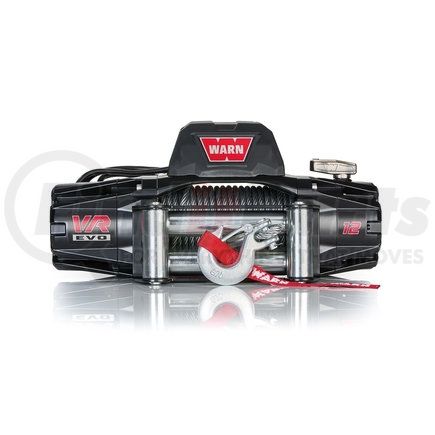 WARN 103254 - vehicle mounted; vehicle recovery winch; 12 volt electric; 12000 pound line pull capacity; 80 foot wire rope; hawse fairlead; wired remote; planetary gear drive; requires winch carrier or winch mount | winch