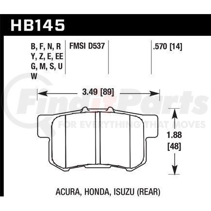 Hawk Friction HB145N570 Disc Brake Pad Ferro Carbon: HP Plus Compound; 14.5mm Thick; Acura  Honda & Isuzu