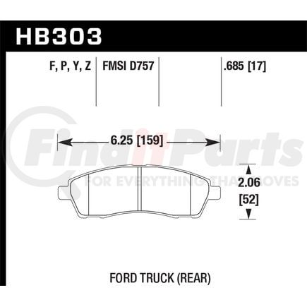 Hawk Friction HB303P685 BRAKE PADS FORD TRUCK RR