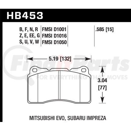 Hawk Friction HB453N585 PAD HP+ALFA/ROMEO/CAD/MIT