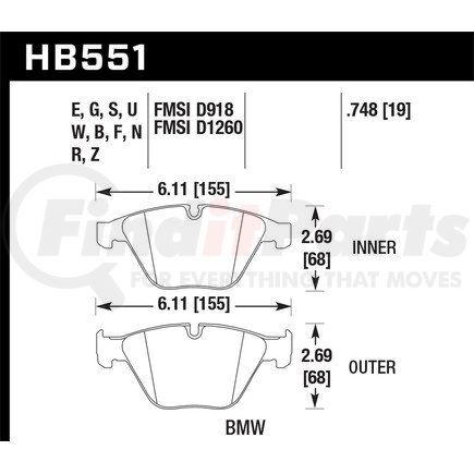 Hawk Friction HB551F748 BRAKE PADS HPS